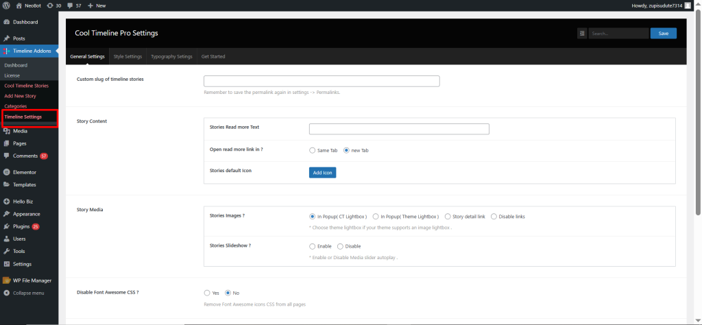 Timeline-Settings
