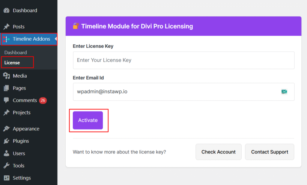 enter timeline divi license