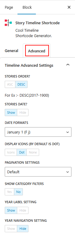 timeline advanced settings