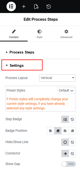 process settings