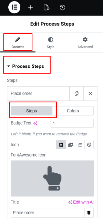 process steps settings