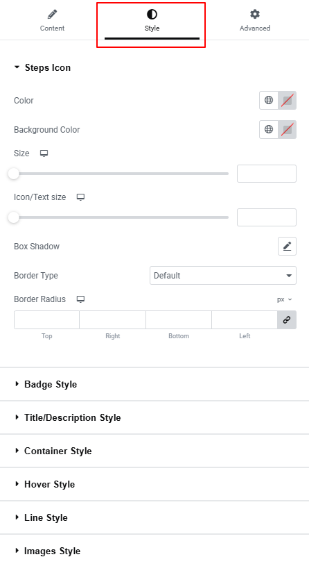 process steps style settings
